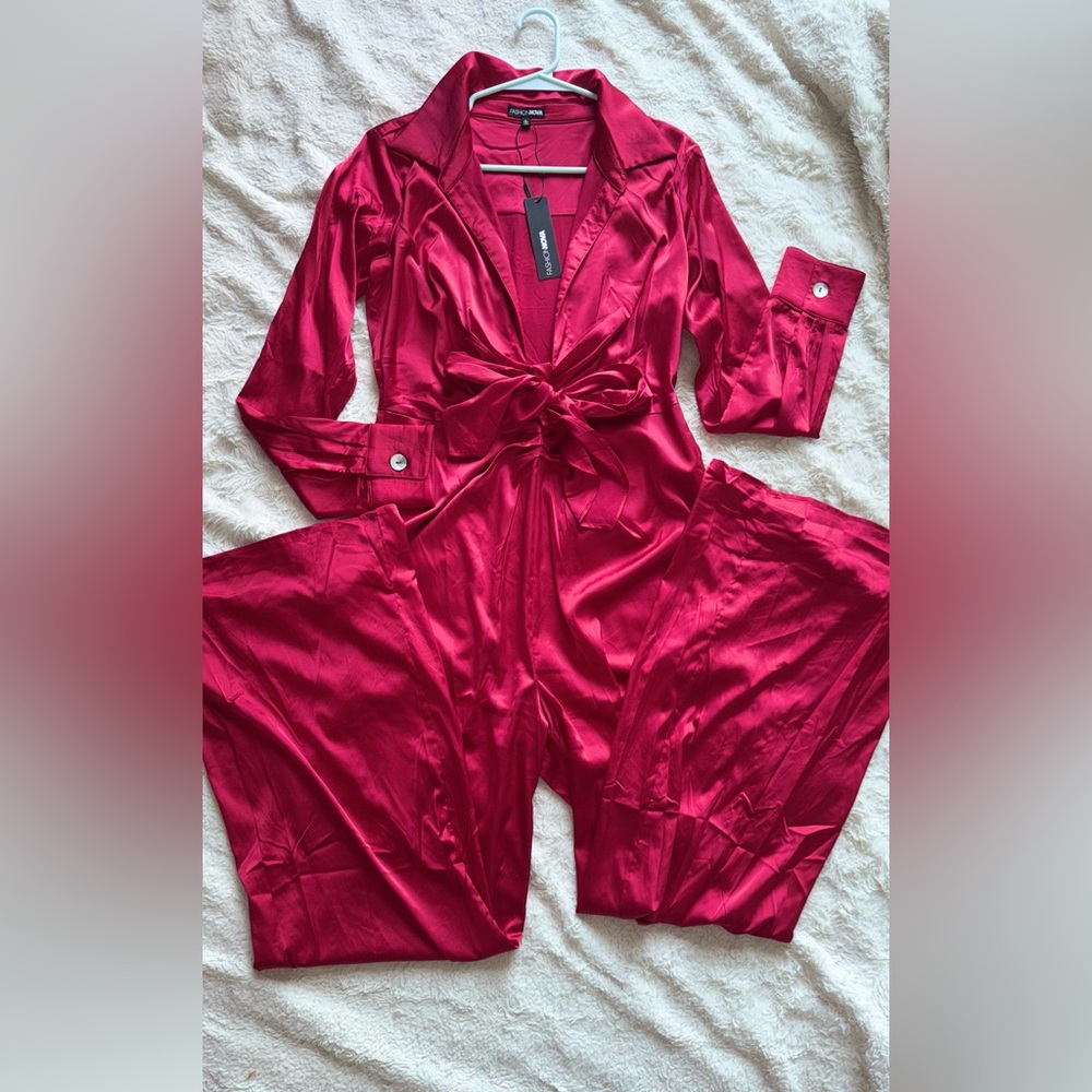 Fashion Nova Vibrant Red Satin jumpsuit